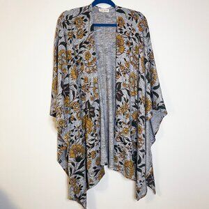 Song & Spirit Women’s Grey Yellow Green Floral Open Front Flowy Cape - One Size